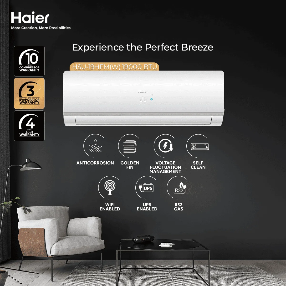 Haier HSU-19HFM(W) - 1.5 Ton Marvel Inverter Air Conditioner