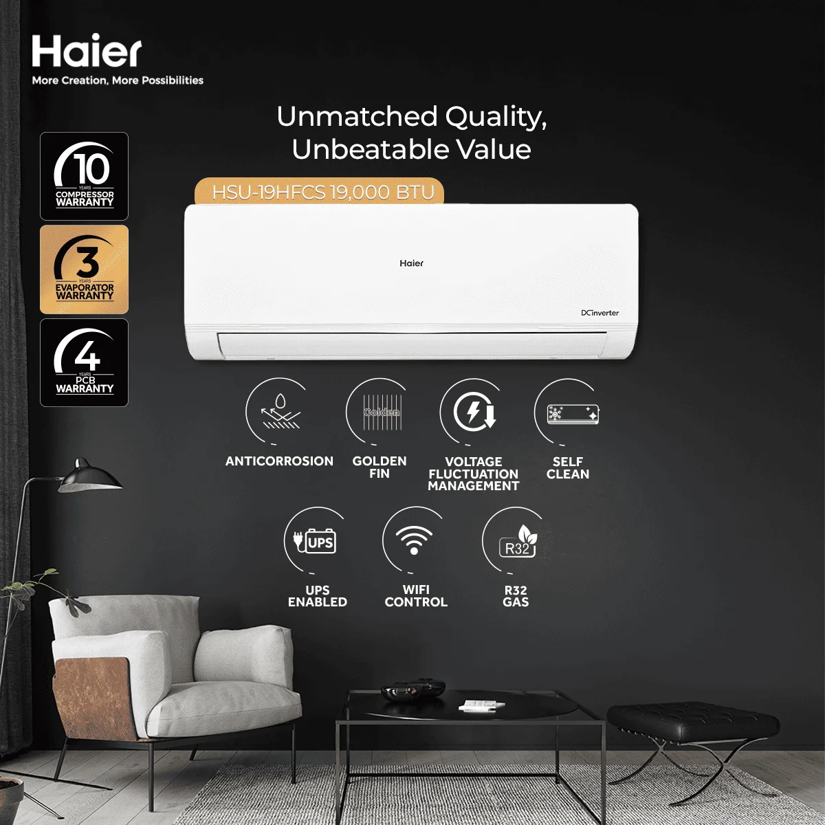 Haier HSU-19HFCS - 1.5 Ton Triple Inverter Air Conditioner